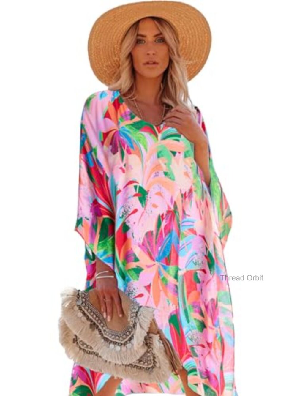 Women's Viscose Kaftan Swimsuit Cover Up Beach Floral One Size